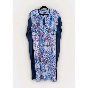 Ellen Tracy Mrs Roper Kaftan Mumu Cruise Dress Vacation Cover Long Paisley S/M